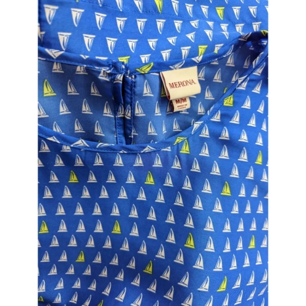 Merona Blue Sailboat Print Blouse M